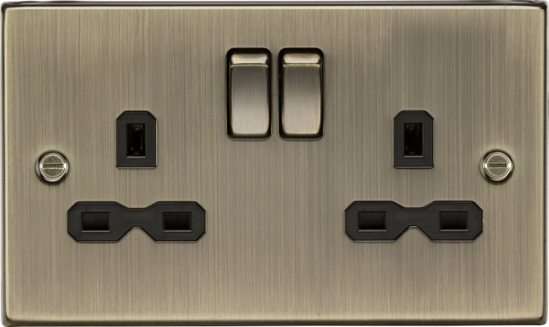 Knightsbridge MLA CS9AB 13A 2G Switched Socket with Black Insert - Square Edge Antique Brass