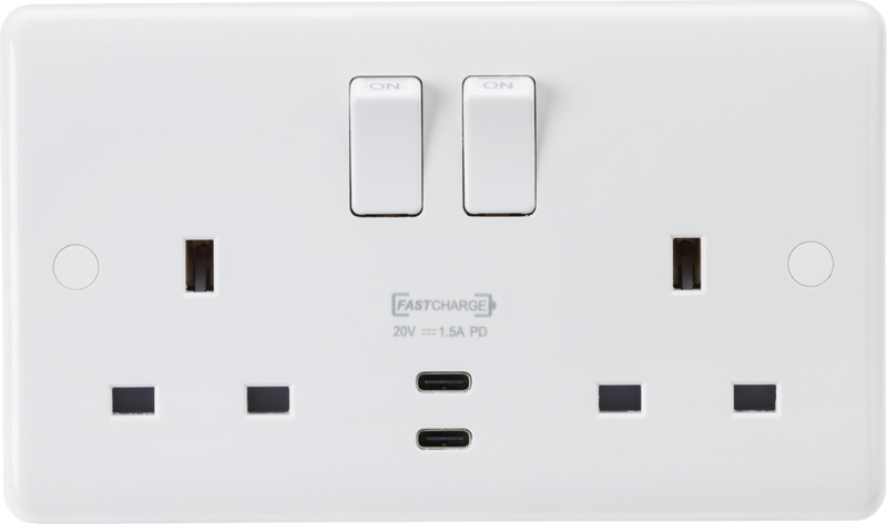 Knightsbridge MLA  CU9930 13A 2G DP Switched Socket with Dual USB-C 20V DC 1.5A (Max. 30W)