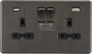 Knightsbridge MLA Screwless SFR9945SB 13A 2G DP Switched Socket with Dual USB A+C 20V DC 2.25A (Max. 45W) - Smoked Bronze w/Black Insert