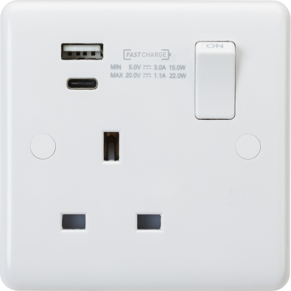 Knightsbridge MLA CU9919D 13A 1G DP Switched Socket with Dual USB A+C (20V DC 1.1A) Max. 22W