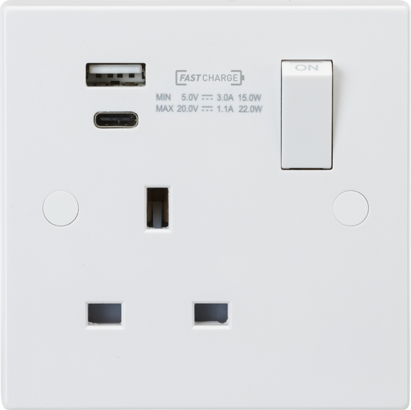 Knightsbridge MLA SN9919D 13A 1G DP Switched Socket with Dual USB A+C (20V DC 1.1A) Max. 22W