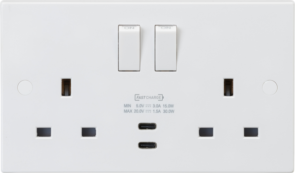 Knightsbridge MLA SN9930 13A 2G DP Switched Socket with Dual USB-C 20V DC 1.5A (Max. 30W)