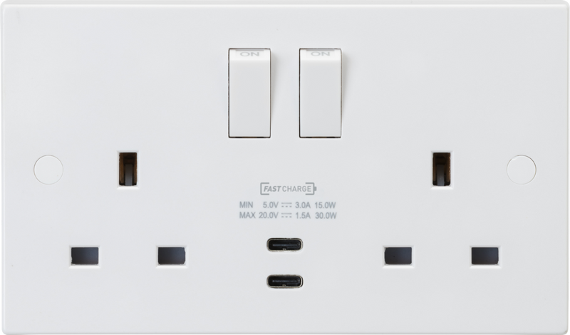 Knightsbridge MLA SN9930 13A 2G DP Switched Socket with Dual USB-C 20V DC 1.5A (Max. 30W)