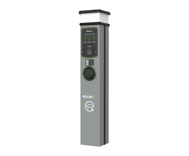 ROLEC ROLEC0213G BasicCharge Smart EV Charging Pedestal - 1x up to 22kW 3PH Type 2 Socket - Grey