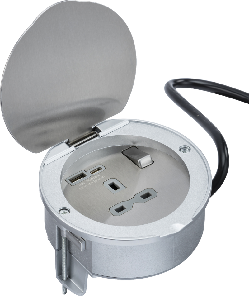 Knightsbridge MLA SKR3 Recessed 13A 1G Socket with Dual USB A+C [5V DC 4.0A shared] - Stainless Steel