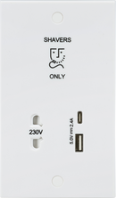 Knightsbridge MLA  SN8909 230V Shaver Socket with Dual USB A+C (5V DC 2.4A shared, Max. 12W)
