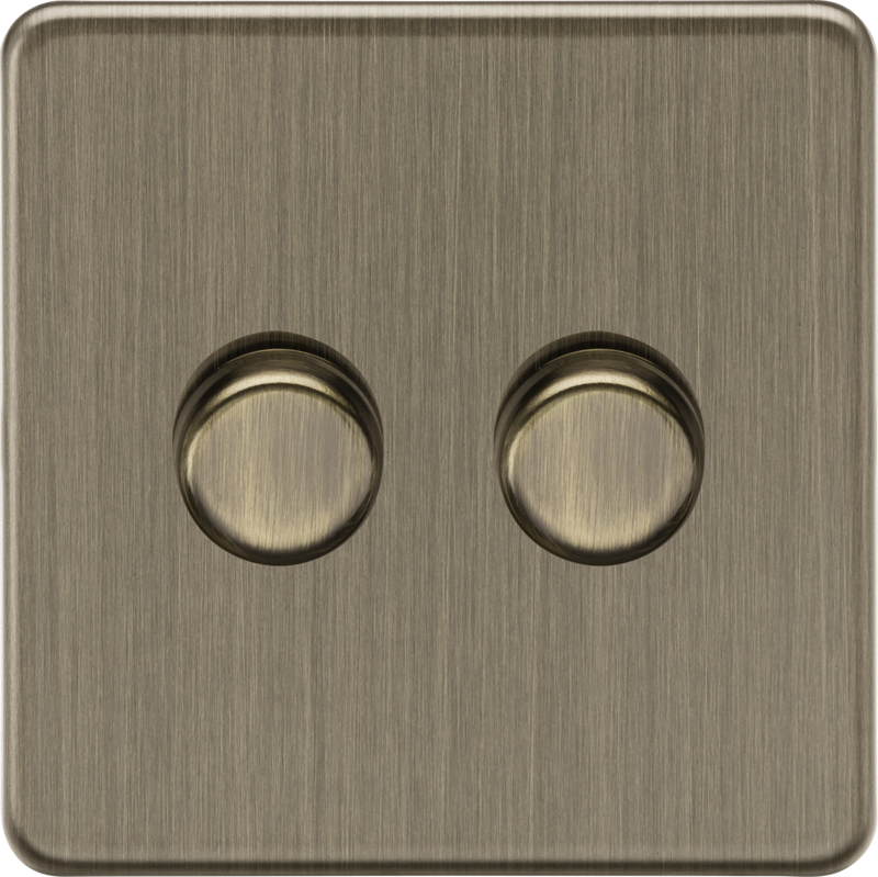 Knightsbridge MLA Screwless SF2192AB 2G 2-way 10-200W (5-150W LED) Intelligent dimmer - Antique Brass