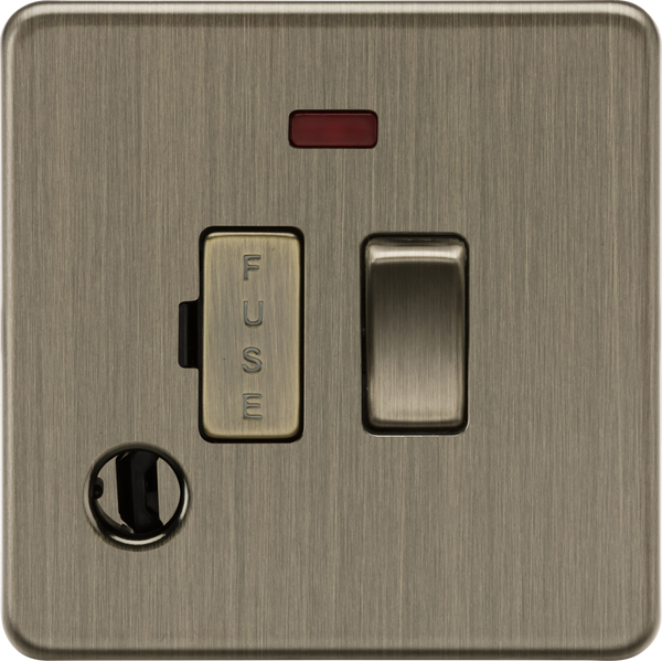 Knightsbridge MLA Screwless SF6300FAB 13A Switched Fused Spur with Neon and Flex Outlet - Antique Brass