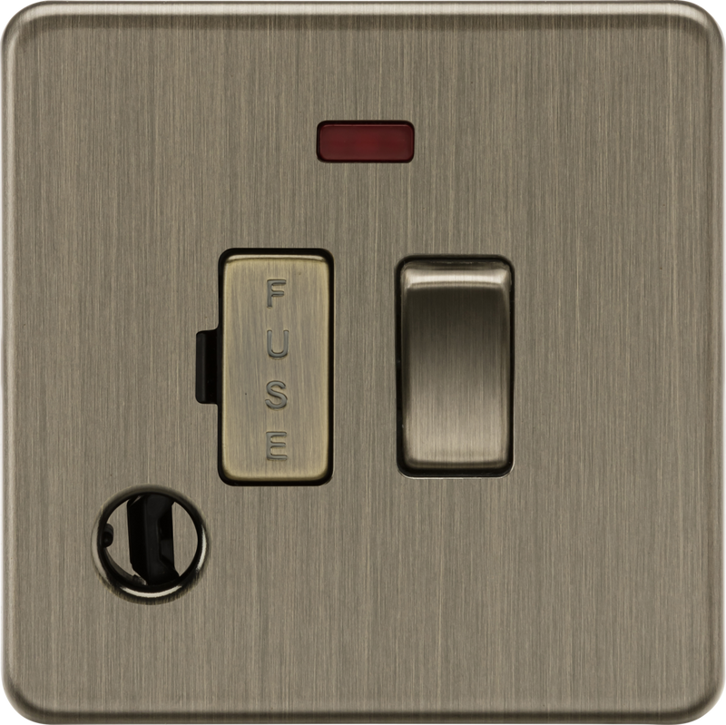 Knightsbridge MLA Screwless SF6300FAB 13A Switched Fused Spur with Neon and Flex Outlet - Antique Brass