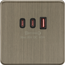 Knightsbridge MLA Screwless SF63WAB 1G Dual USB-C and USB-A Charger Plate [20V DC 63W] - Antique Brass