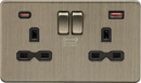 Knightsbridge MLA Screwless SFR9945AB 13A 2G DP Switched Socket with Dual USB A+C 20V DC 2.25A (Max. 45W) - Antique Brass