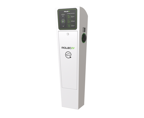 ROLEC ROLEC0023W AutoCharge Smart EV Charging Pedestal - 2x up to 22kW 3PH Type 2 Sockets - White
