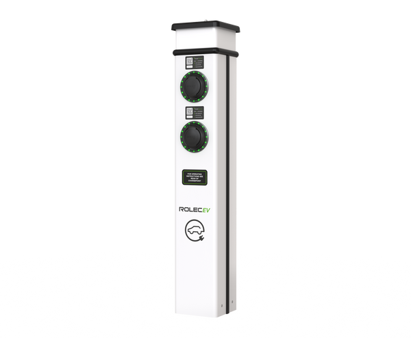 ROLEC ROLEC0223W BasicCharge Smart EV Charging Pedestal - 2x up to 22kW 3PH Type 2 Sockets - White