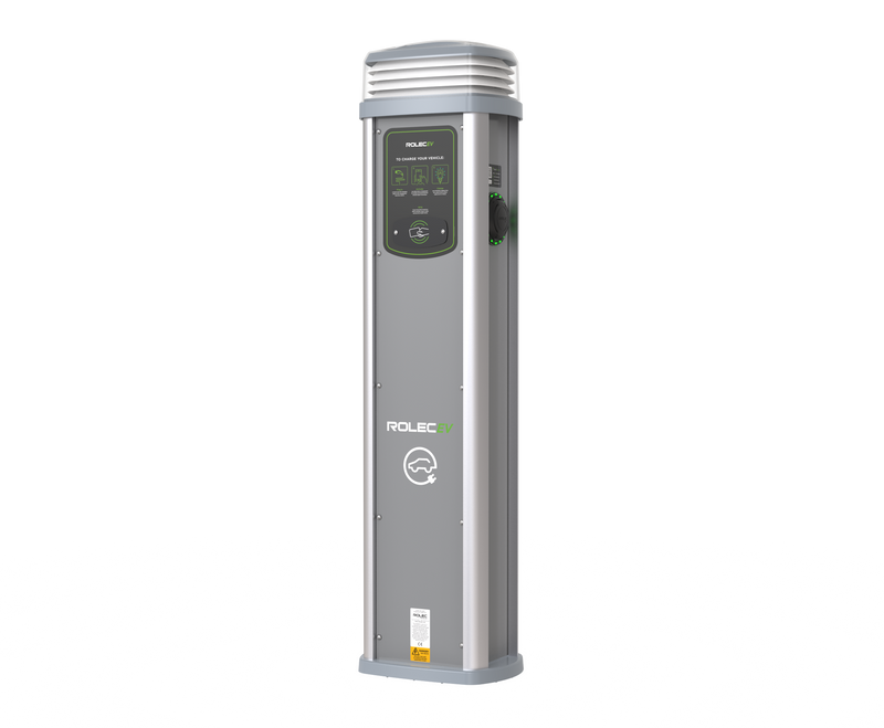 ROLEC ROLEC0411G Quantum Smart EV Charging Pedestal - 1x up to 7.4kW Type 2 Socket - Grey