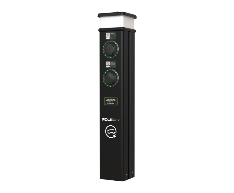 ROLEC ROLEC0221B BasicCharge Smart EV Charging Pedestal - 2x up to 7.4kW Type 2 Sockets - Black