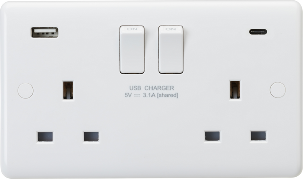 Knightsbridge MLA  CU9931D 13A 2G DP Switched Socket with Dual USB A+C [5V DC 3.1A shared] Max. 15.5W