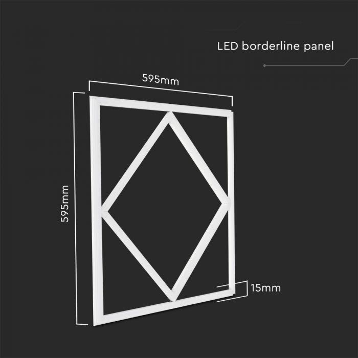 V-Tac VT-6436CCT 60W LED DIAMOND BORDERLINE PANEL LIFUD DRIVER+QC 595x595mm FLICKER FREE 6500K