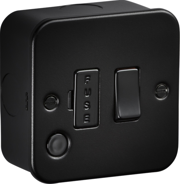 Knightsbridge MLA M6300FTB Metalclad 13A Switched Fused Spur with Flex Outlet - Textured Sand Black Finish