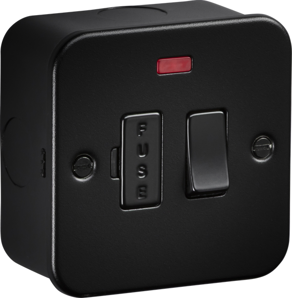 Knightsbridge MLA M6300NTB Metalclad 13A Switched Fused Spur with Neon - Textured Sand Black Finish