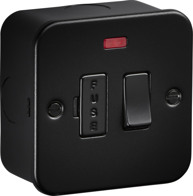 Knightsbridge MLA M6300NTB Metalclad 13A Switched Fused Spur with Neon - Textured Sand Black Finish