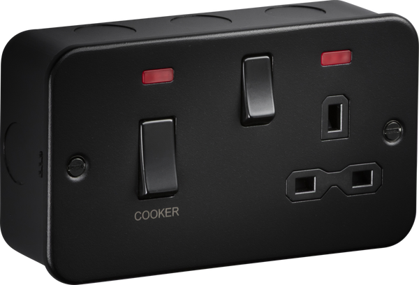 Knightsbridge MLA MR8333NTB Metalclad 45A DP Switch and 13A DP Switched Socket with Neons - Textured Sand Black Finish