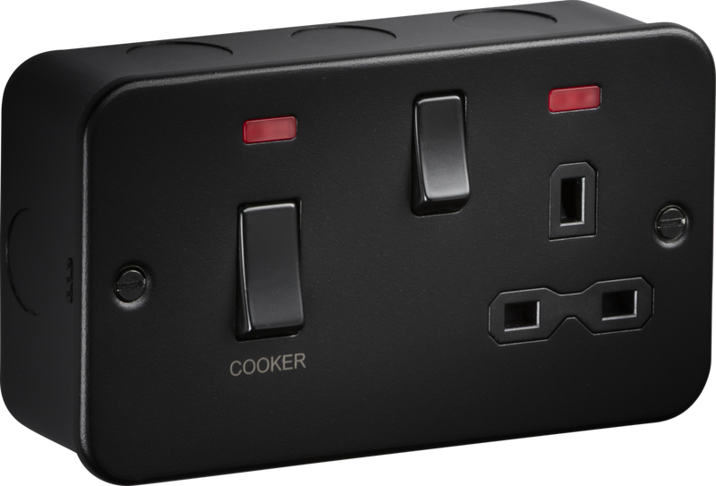 Knightsbridge MLA MR8333NTB Metalclad 45A DP Switch and 13A DP Switched Socket with Neons - Textured Sand Black Finish