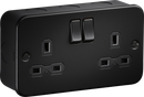 Knightsbridge MLA MR9000TB Metalclad 13A 2G DP Switched Socket - Textured Sand Black Finish