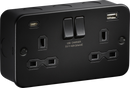 Knightsbridge MLA MR9940TB Metalclad 13A 2G SP Switched Socket with Dual USB A+C - Textured Sand Black Finish