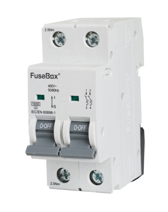 Fusebox MT10C202 3 Phase, MCB, Double Pole 20A 10kA,Curve C