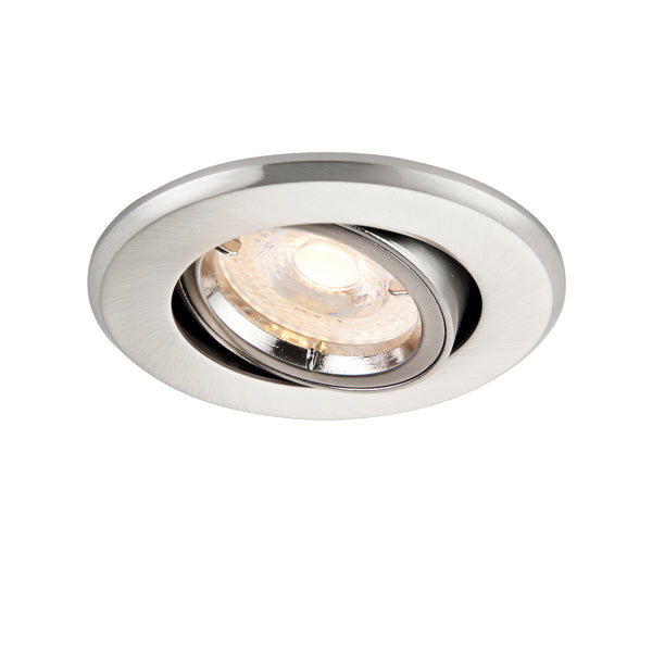 Saxby 50681 ShieldPLUS Tilt, Fire Rated, Dimmable GU10 Downlight – Fully Adjustable Satin Nickel (Brushed Chrome Effect)