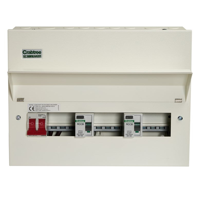 Crabtree 509-238383B 9 Way High Integrity Consumer Unit 100A Main Switch +3, 80A 30mA RCD +3, 80A 30mA RCD +3