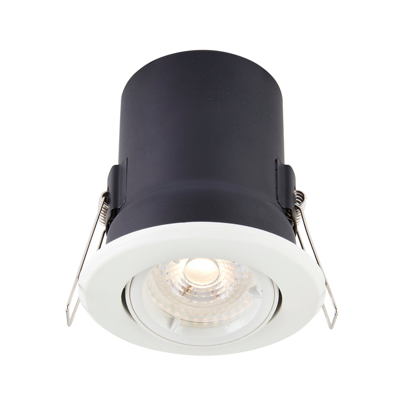 Saxby 61060 ShieldPLUS Tilt, Fire Rated, Dimmable GU10 Downlight – Fully Adjustable Matt White