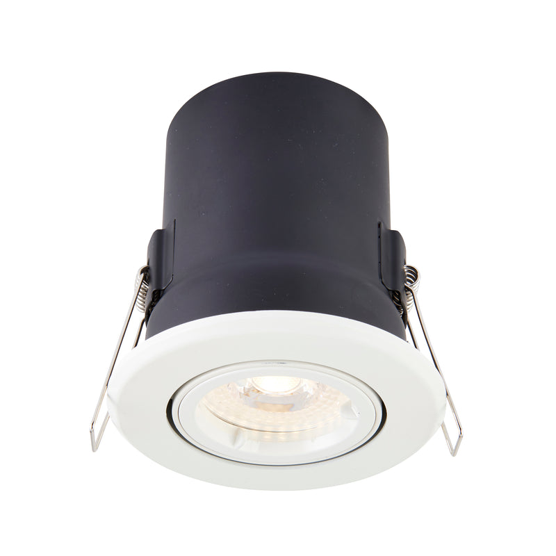 Saxby 61060 ShieldPLUS Tilt, Fire Rated, Dimmable GU10 Downlight – Fully Adjustable Matt White