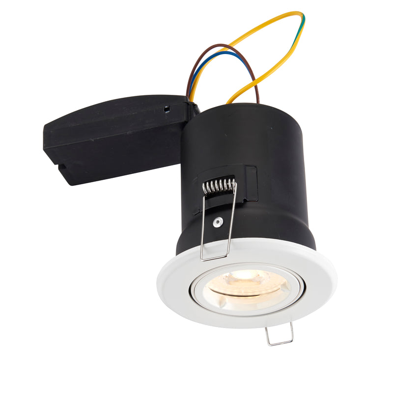 Saxby 61060 ShieldPLUS Tilt, Fire Rated, Dimmable GU10 Downlight – Fully Adjustable Matt White