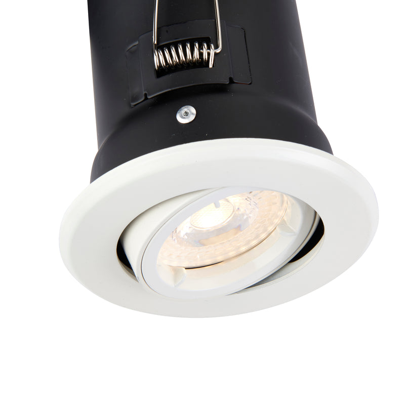 Saxby 61060 ShieldPLUS Tilt, Fire Rated, Dimmable GU10 Downlight – Fully Adjustable Matt White