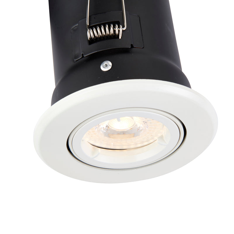 Saxby 61060 ShieldPLUS Tilt, Fire Rated, Dimmable GU10 Downlight – Fully Adjustable Matt White