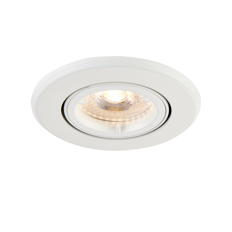 Saxby 61060 ShieldPLUS Tilt, Fire Rated, Dimmable GU10 Downlight – Fully Adjustable Matt White