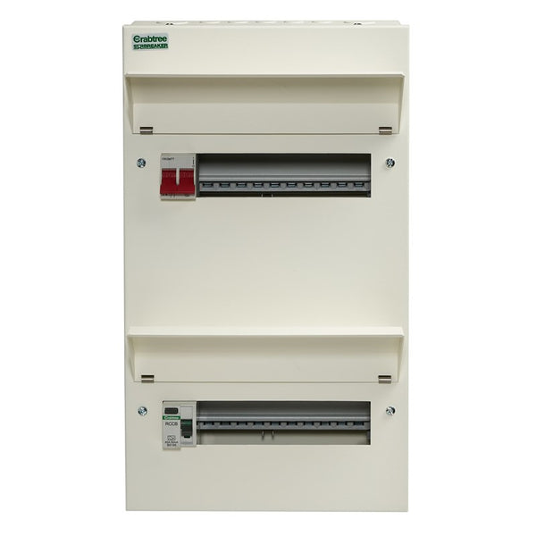 Crabtree 520-283B 20 Way Split Load Duplex Consumer Unit 100A Main Switch +10, 80A 30mA RCD +10