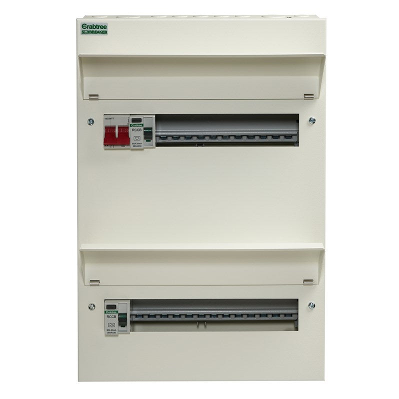 Crabtree 524-28383B 24 Way Duplex Dual RCD Consumer Unit 100A Main Switch, 80A 30mA RCD +11, 80A 30mA RCD +13