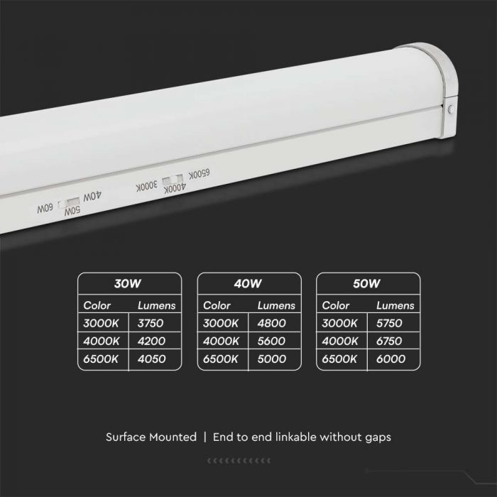 V-TAC 7015 VT-4005 30W/40W/50W LED BATTEN FITTING 5FT SAMSUNG CHIP CCT 3IN1 135LM/W