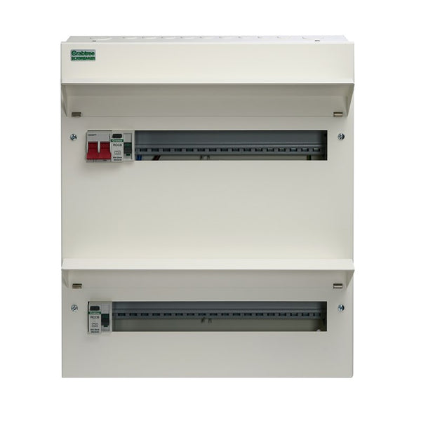 Crabtree 534-28383B 34 Way Duplex Dual RCD Consumer Unit 100A Main Switch, 80A 30mA RCD +16, 80A 30mA RCD +18