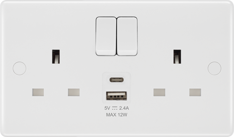 BG 822UAC12 Nexus White Moulded Double Switched Socket w/ USB A + C (12W)