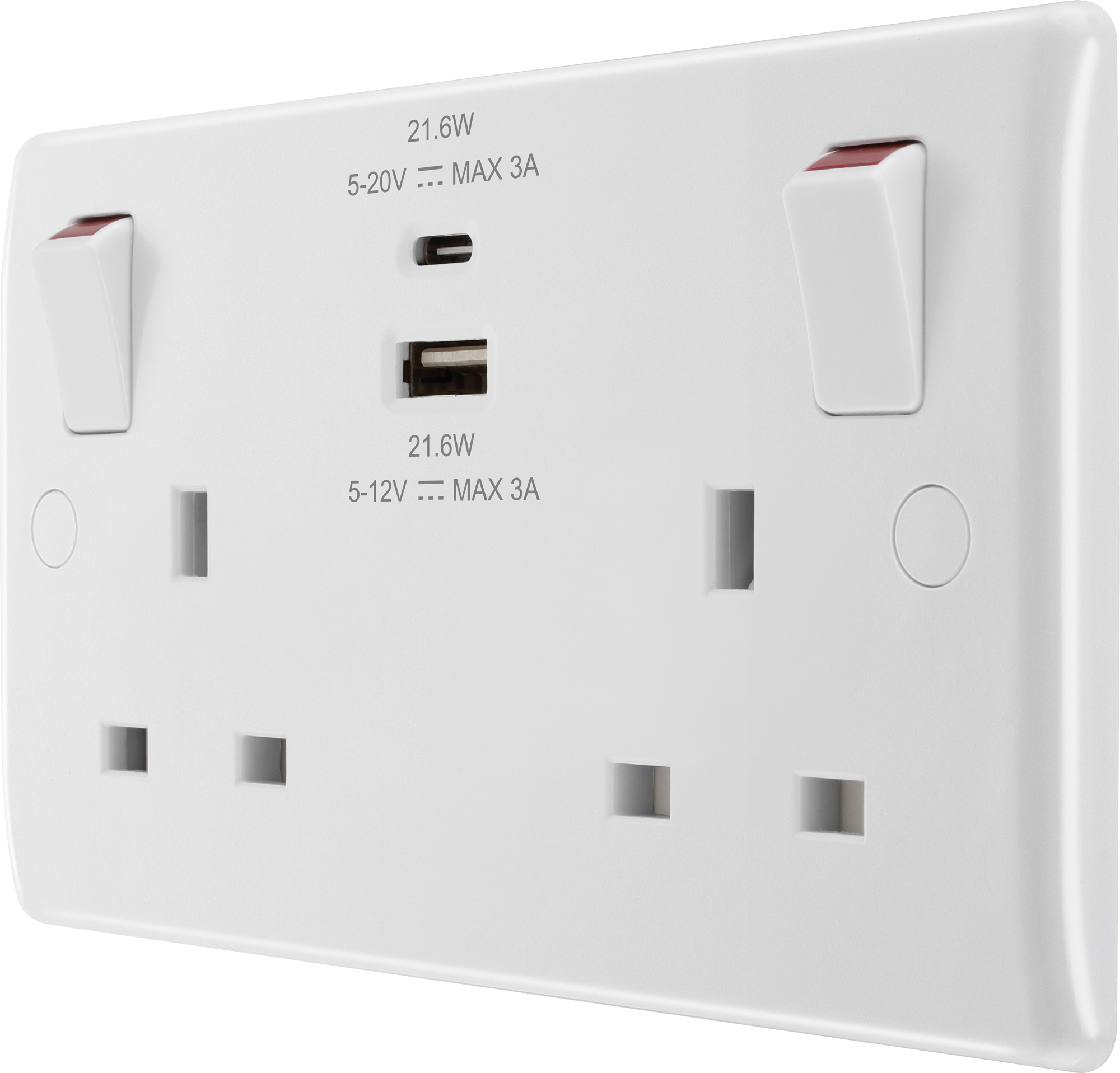 BG 822U3 White Nexus Moulded Double Switched 13A Power Socket with 2X ...