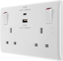 BG 822UAC22 Nexus White Moulded Double Switched Socket w/ Fastcharge USB A + C (22W)
