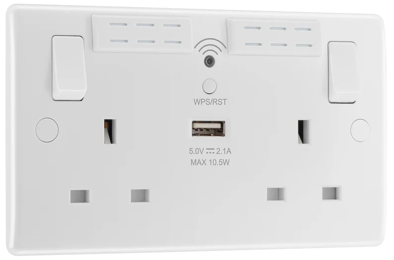 BG 822UWR 13A Double Socket with WiFi Range Extender & USB