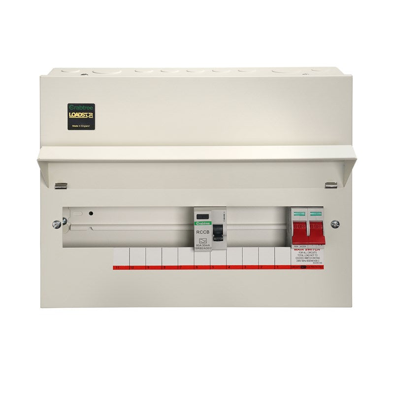 Crabtree 18MRSL12 12 Way Split Load Consumer Unit 100A Main Switch, 80A 30mA RCD, Flexible Configuration
