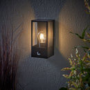 Saxby 94348 Breton Outdoor (IP44) Decorative Wall Light with PIR Sensor in Matt Black & Clear Glass