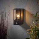 Saxby 94348 Breton Outdoor (IP44) Decorative Wall Light with PIR Sensor in Matt Black & Clear Glass