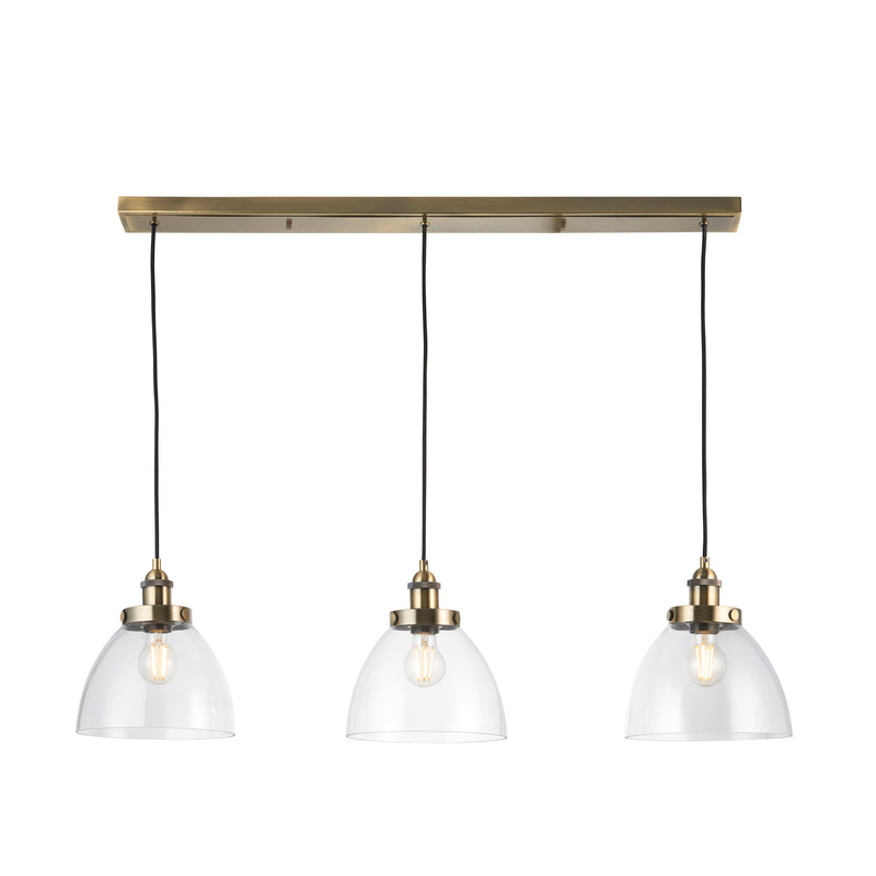 Endon 98114 Hansen 3-Light Linear Pendant – Dimmable Antique Brass Ceiling Light for Modern Spaces