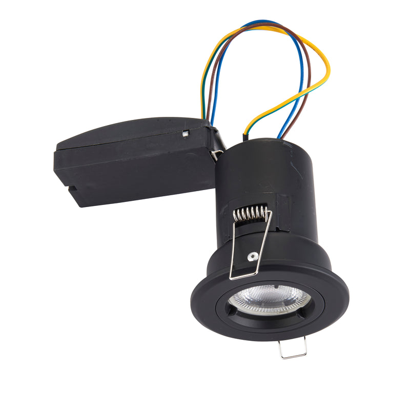 Saxby 99758 ShieldPlUS Fire Rated, Dimmable GU10 Downlight in Matt Black with Easy Push-Fit Installation